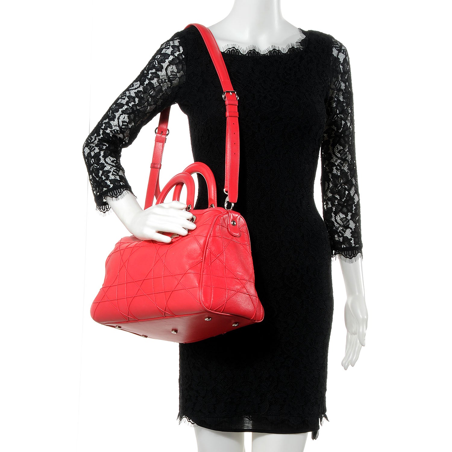 Christian Dior Lambskin Cannage Granville Polochon Geranium 2 of 9