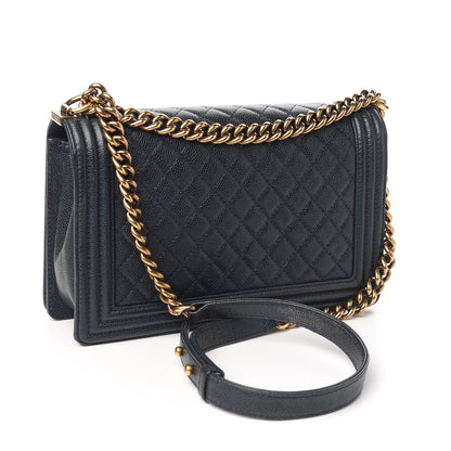 Chanel Caviar Quilted New Medium Boy Flap Dark Navy Blue 2 of 10