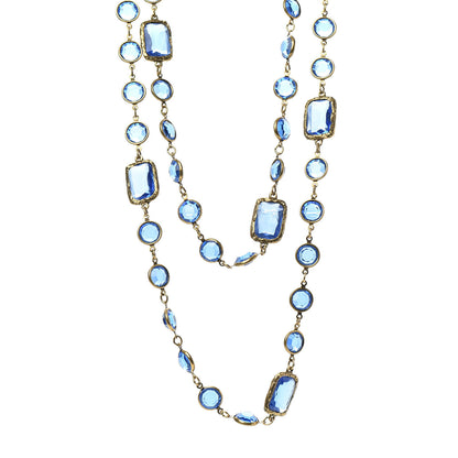 Chanel Crystal Sautoir Necklace Gold Blue 1 of 5
