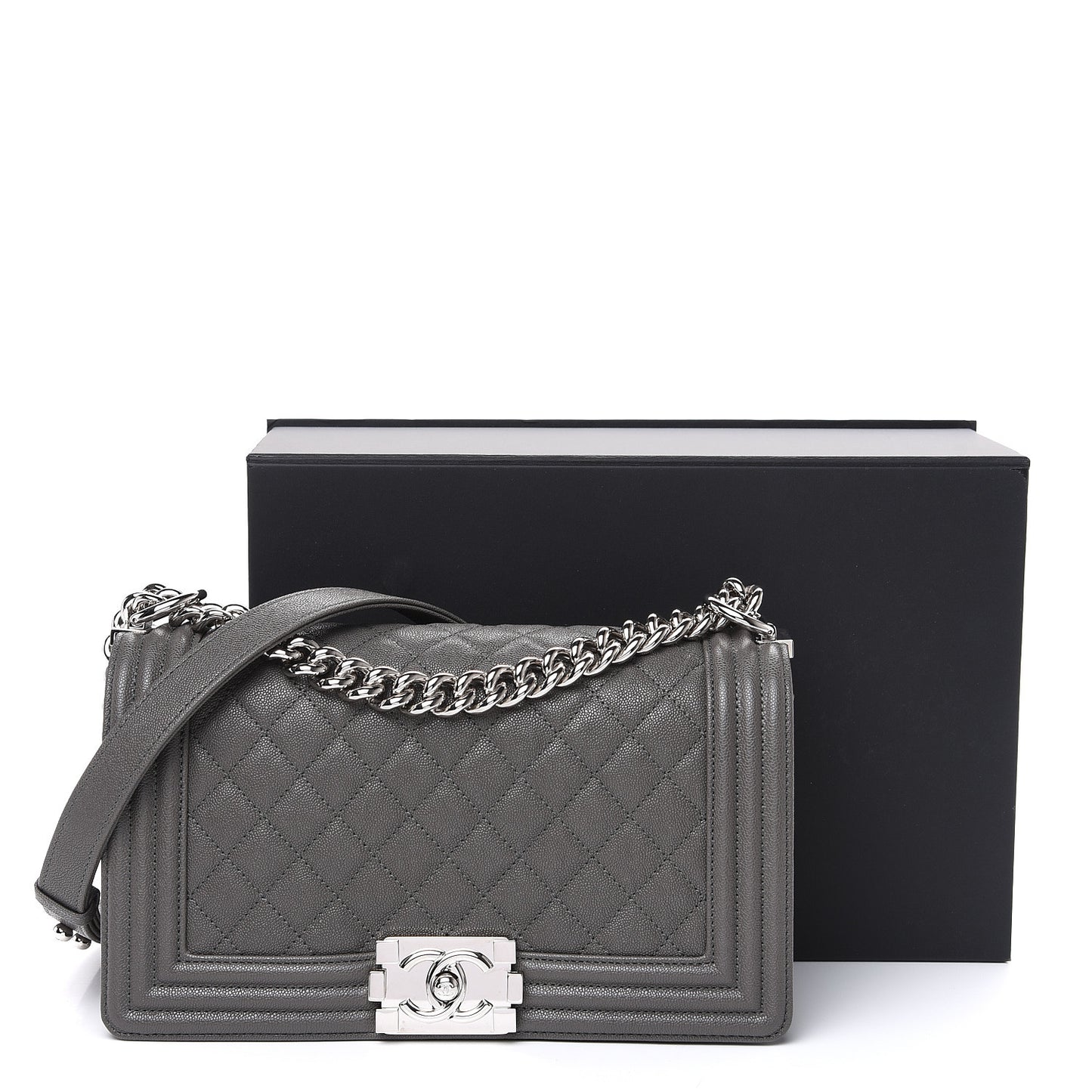 Caviar Quilted Medium Boy Flap Grey