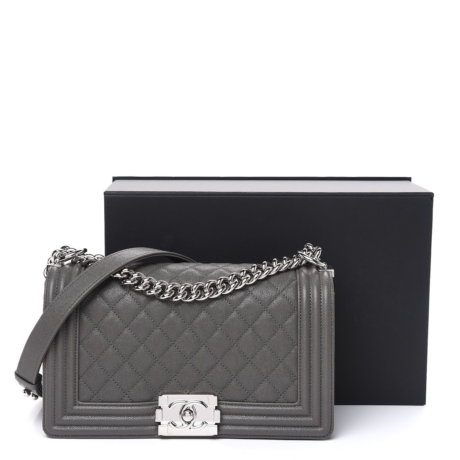 Chanel Caviar Quilted Medium Boy Flap Grey 9 of 9