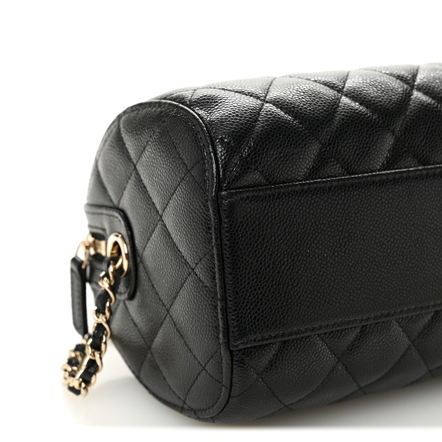 Caviar Quilted Barrel Clutch With Chain  Black