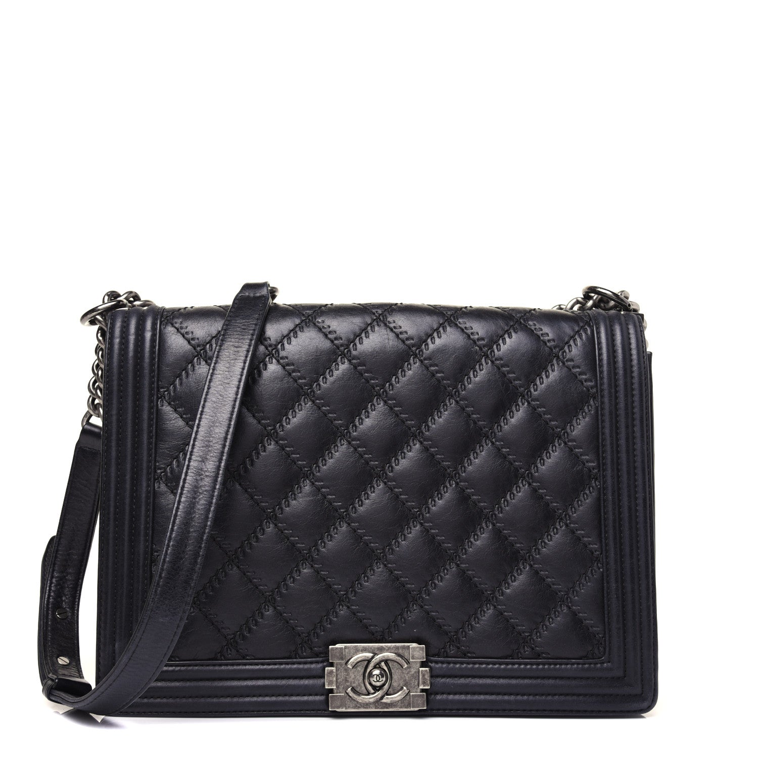 Chanel Calfskin Embossed Stitch Large Boy Flap Black 1 of 18