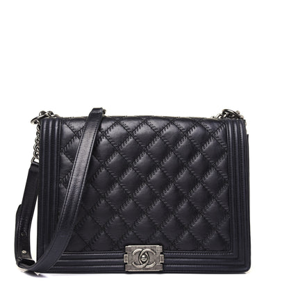 Chanel Calfskin Embossed Stitch Large Boy Flap Black 1 of 18