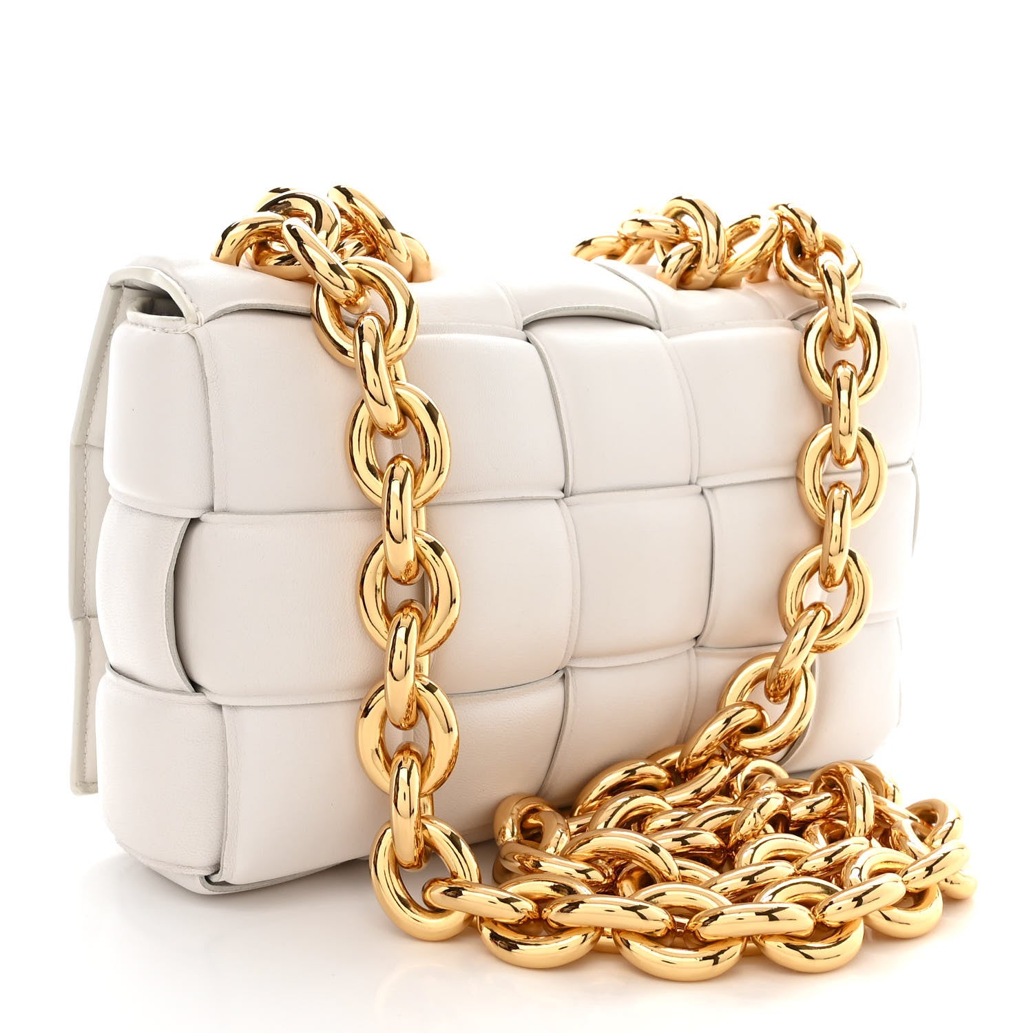 Bottega Veneta Lambskin Maxi Intreccio Padded Chain Cassette Crossbody Bag White 3 of 10