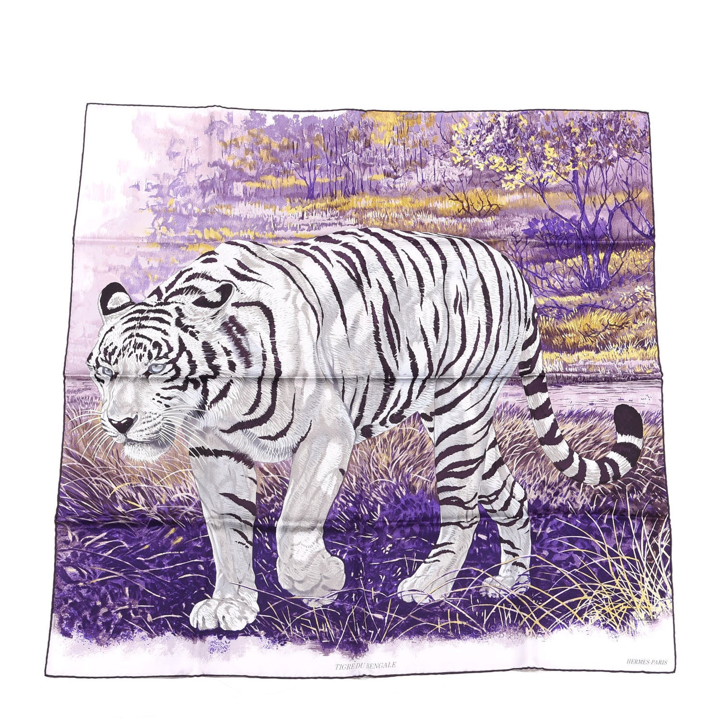 Silk Tigre du Bengale Scarf 90 Violet Gris Black