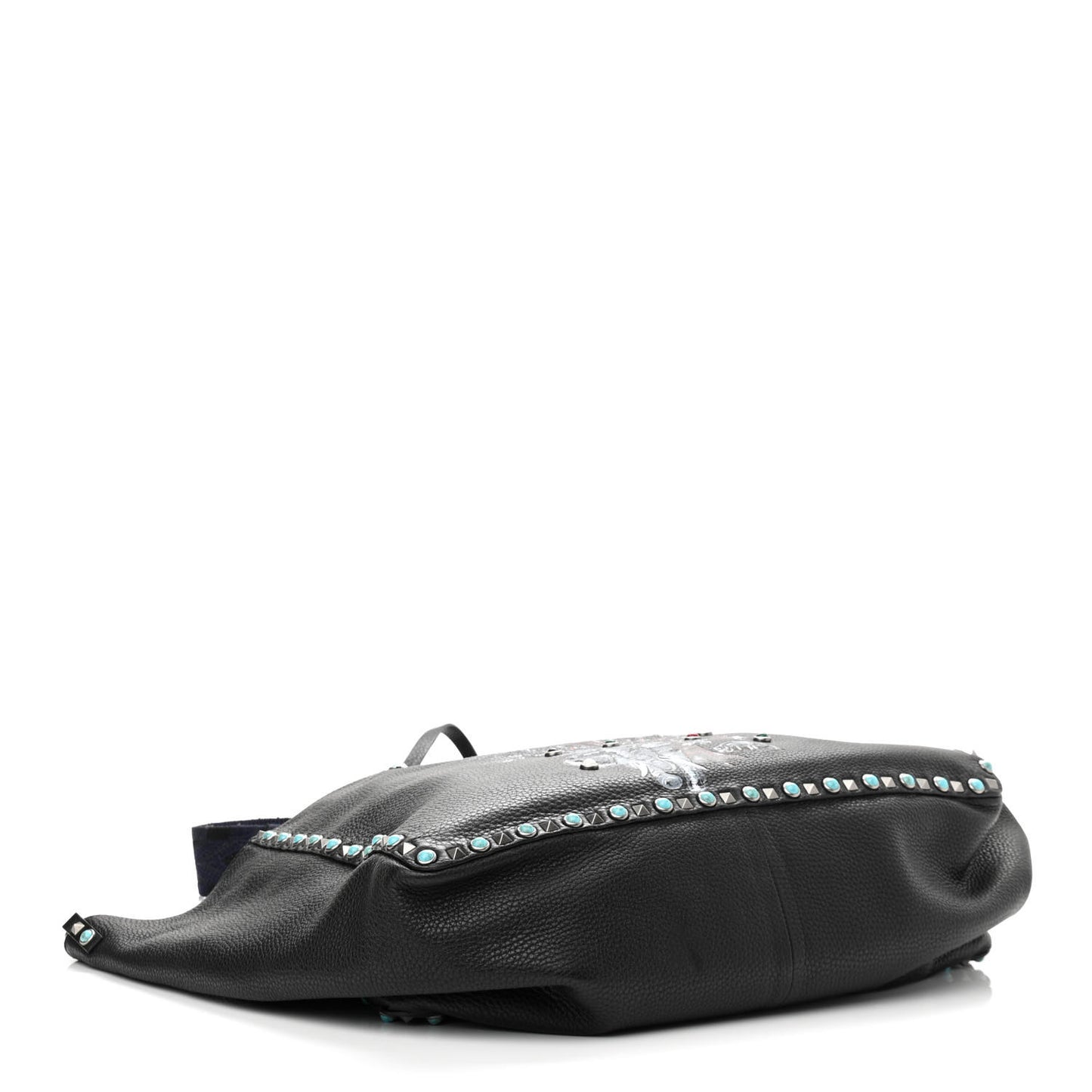 Stampa Alce Calfskin Large Tree of Life Rockstud Rolling Reversible Tote Black Multicolor