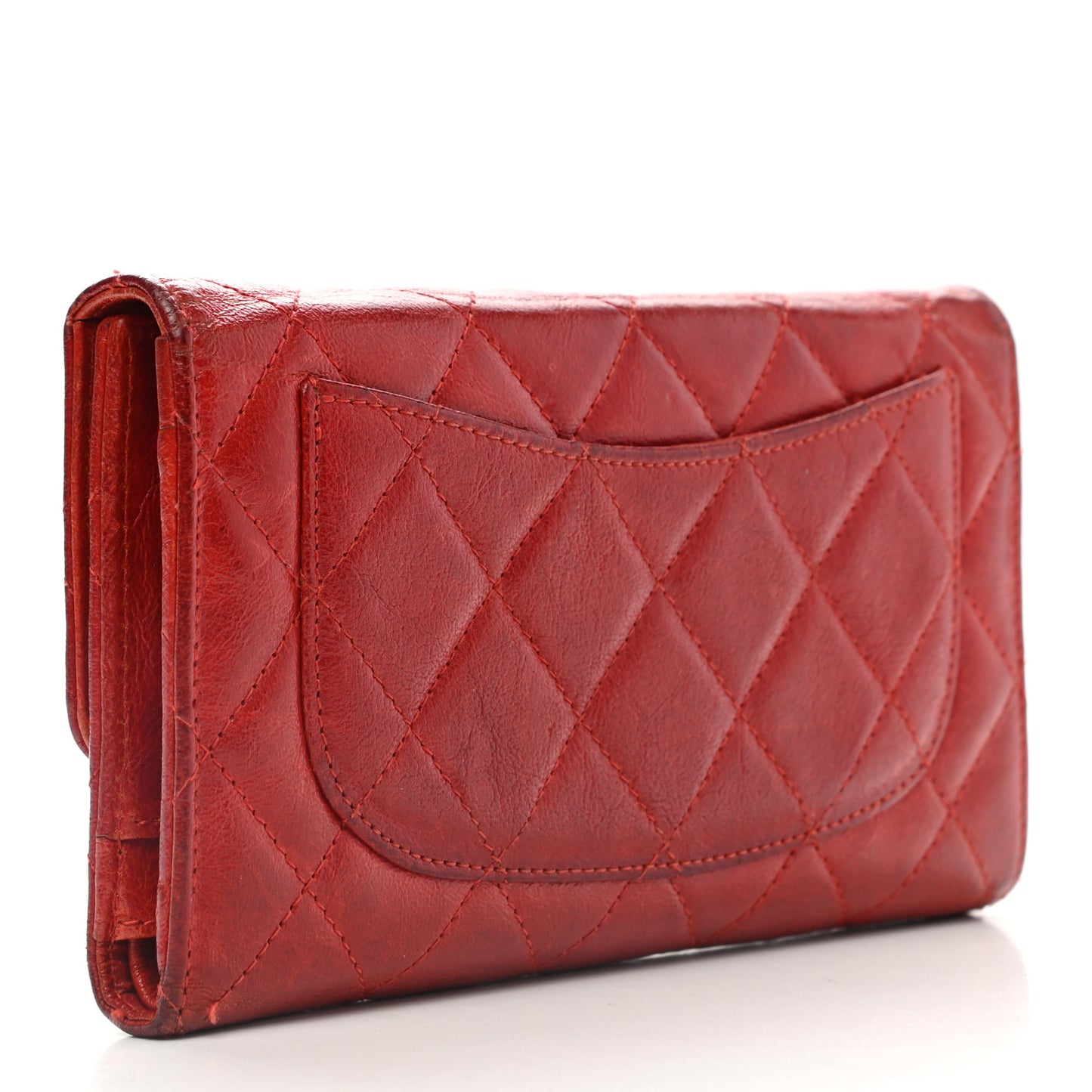 Calfskin Quilted Large Flap Wallet Red
