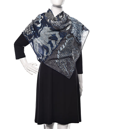 Hermes Wool Silk Sweet Dreams Scarf 100 Bleu Azur Ciel Gris 2 of 4