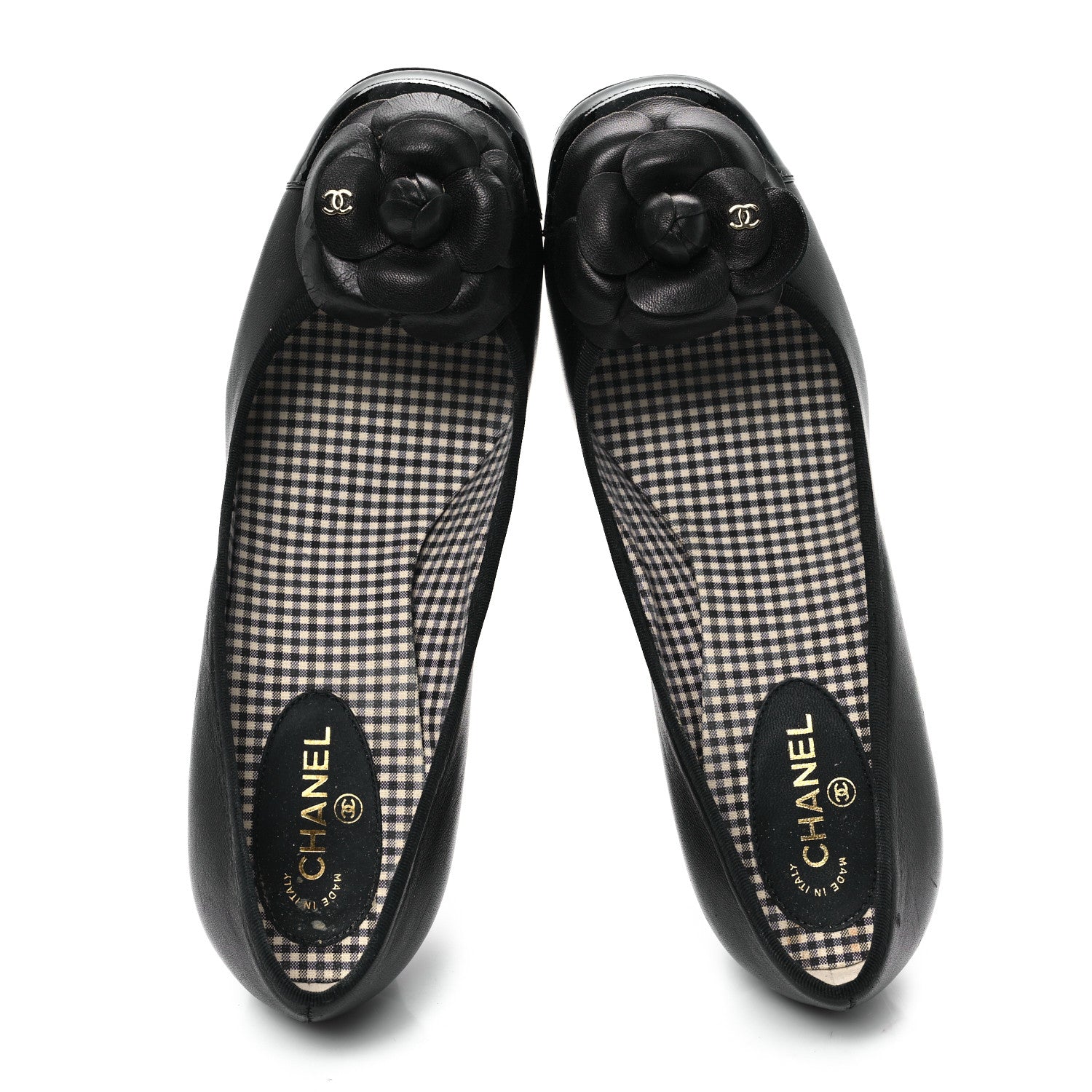Chanel Lambskin Patent Calfskin Pearl Camellia Cap Toe Pumps 38.5 Black 2 of 10