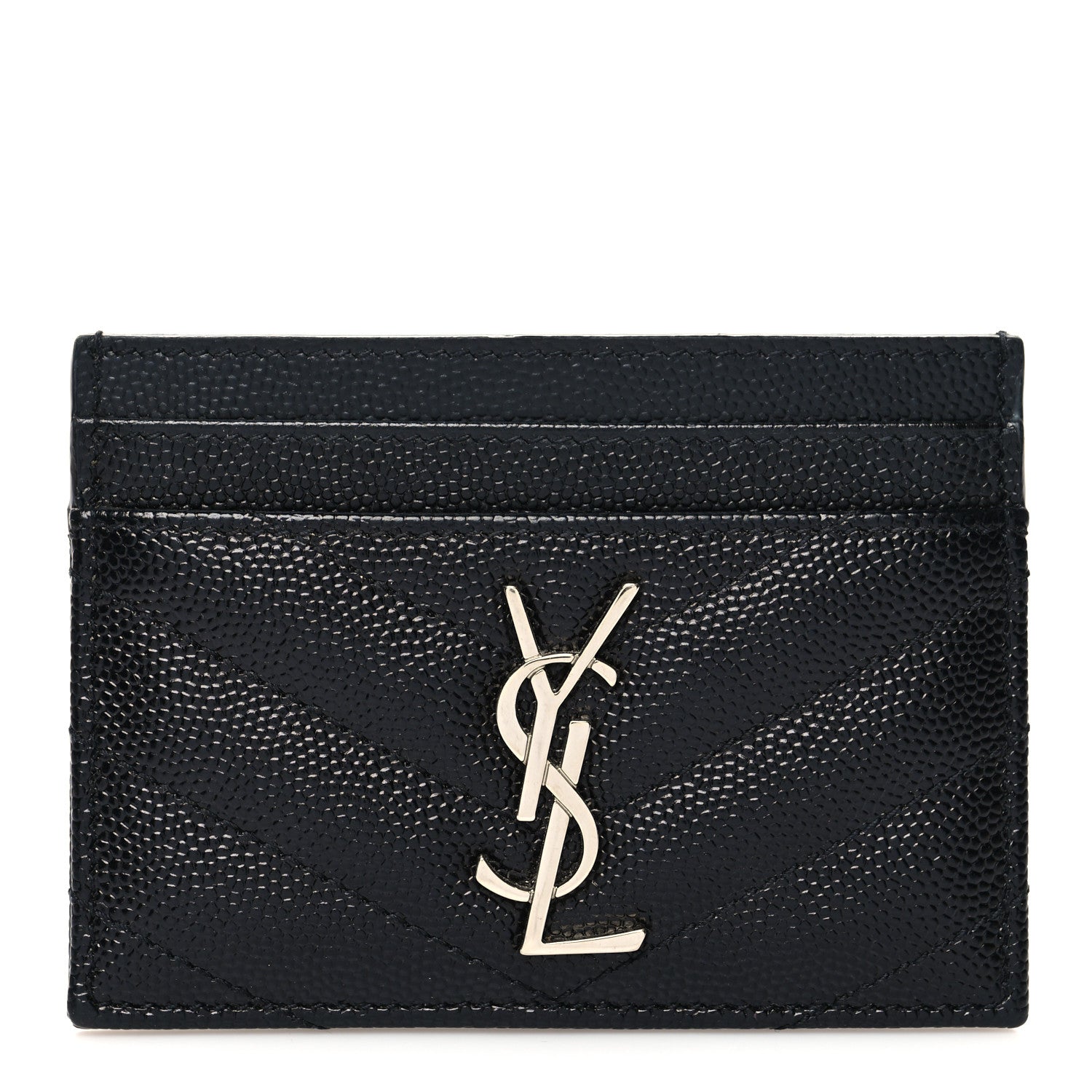 Saint Laurent Grain De Poudre Matelasse Chevron Monogram Credit Card Case Black 1 of 9
