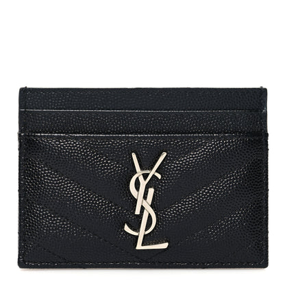 Saint Laurent Grain De Poudre Matelasse Chevron Monogram Credit Card Case Black 1 of 9