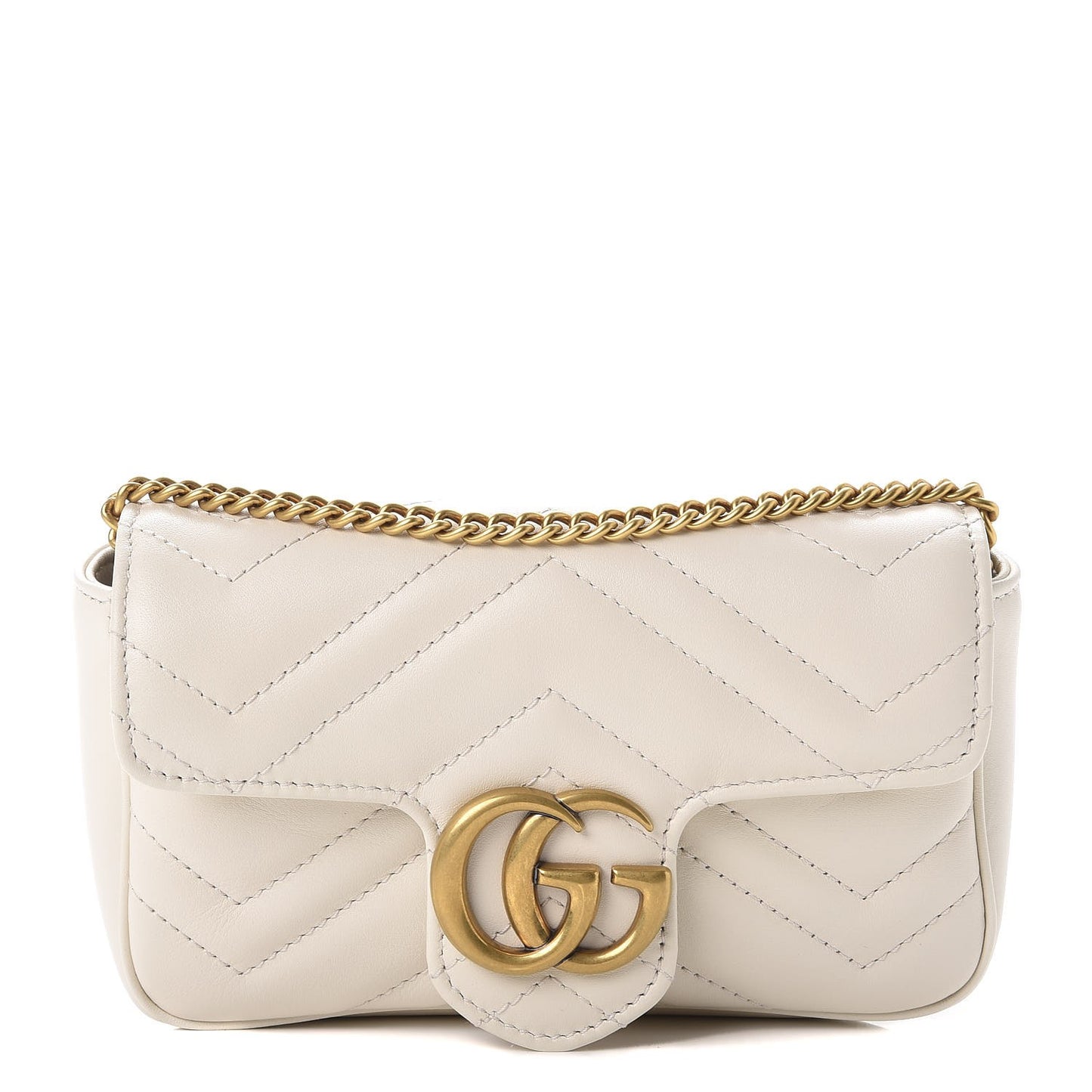 Calfskin Matelasse Super Mini GG Marmont Shoulder Bag White