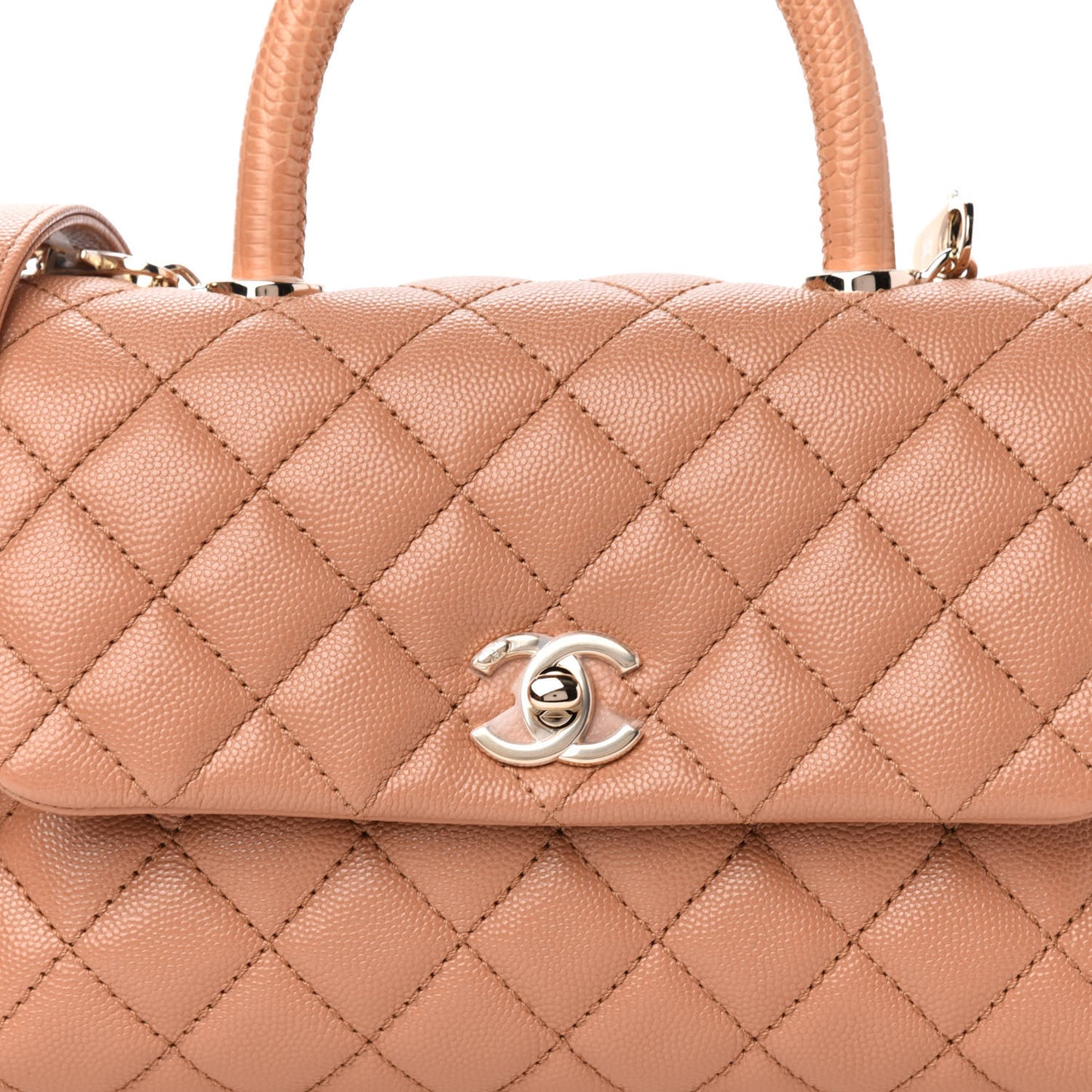 Caviar Quilted Lizard Embossed Mini Coco Handle Flap Brown