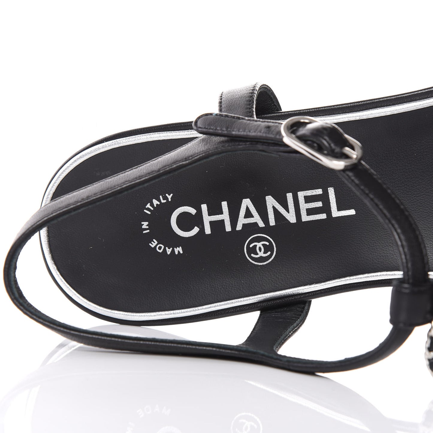Lambskin CC Chain Thong Sandals 41 Black