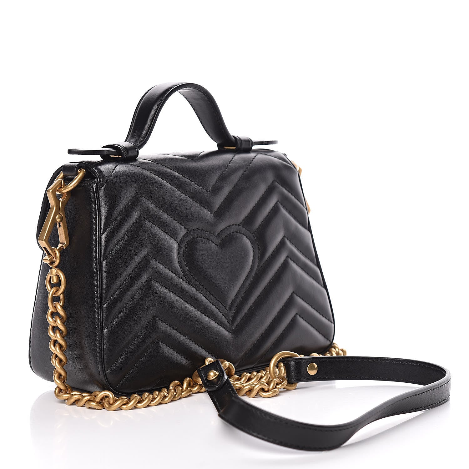 Gucci Calfskin Matelasse Mini GG Marmont Top Handle Shoulder Bag Black 3 of 10