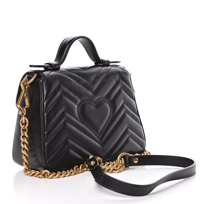 Gucci Calfskin Matelasse Mini GG Marmont Top Handle Shoulder Bag Black 3 of 10