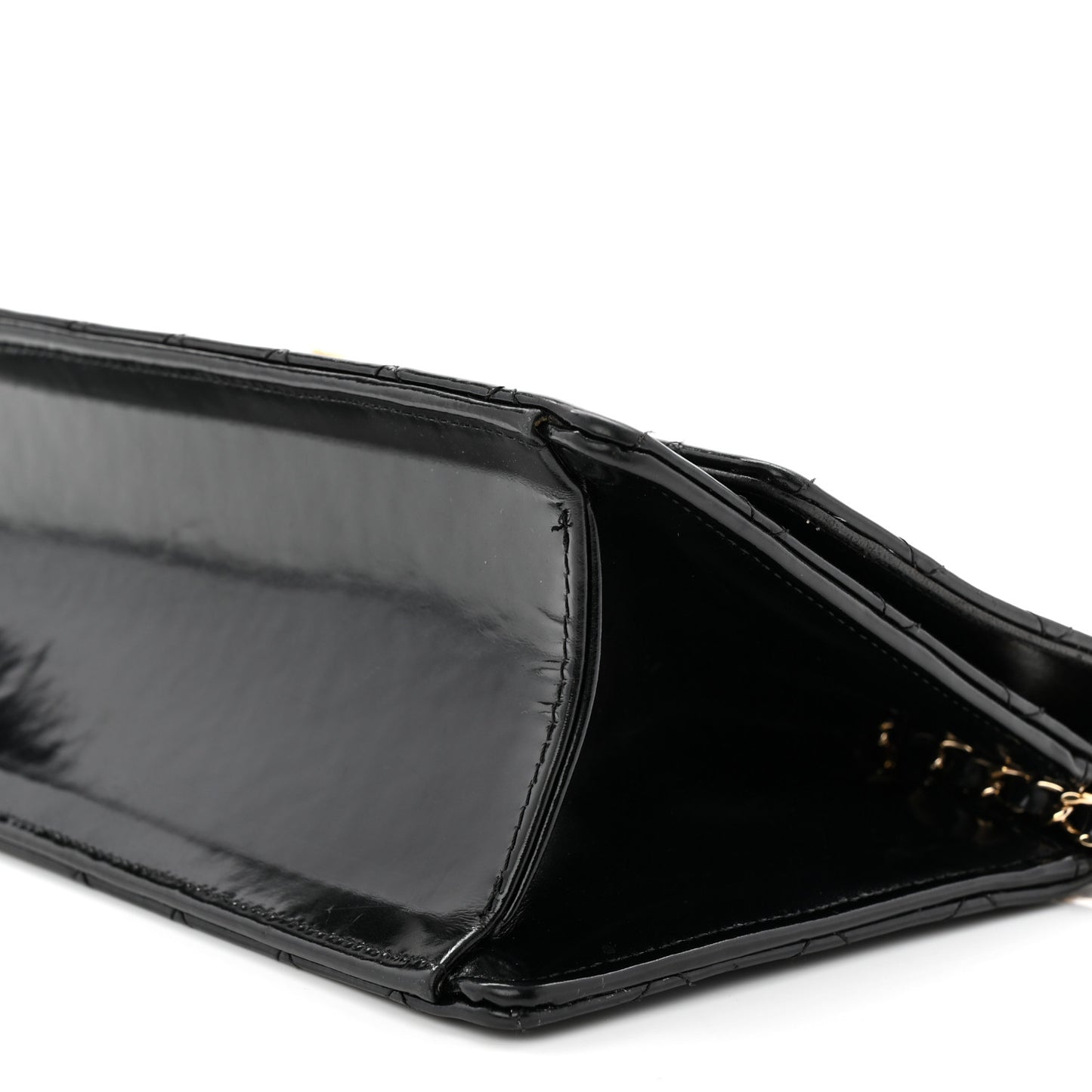 Patent Calfskin Quilted East West Flap Shoulder Bag Black