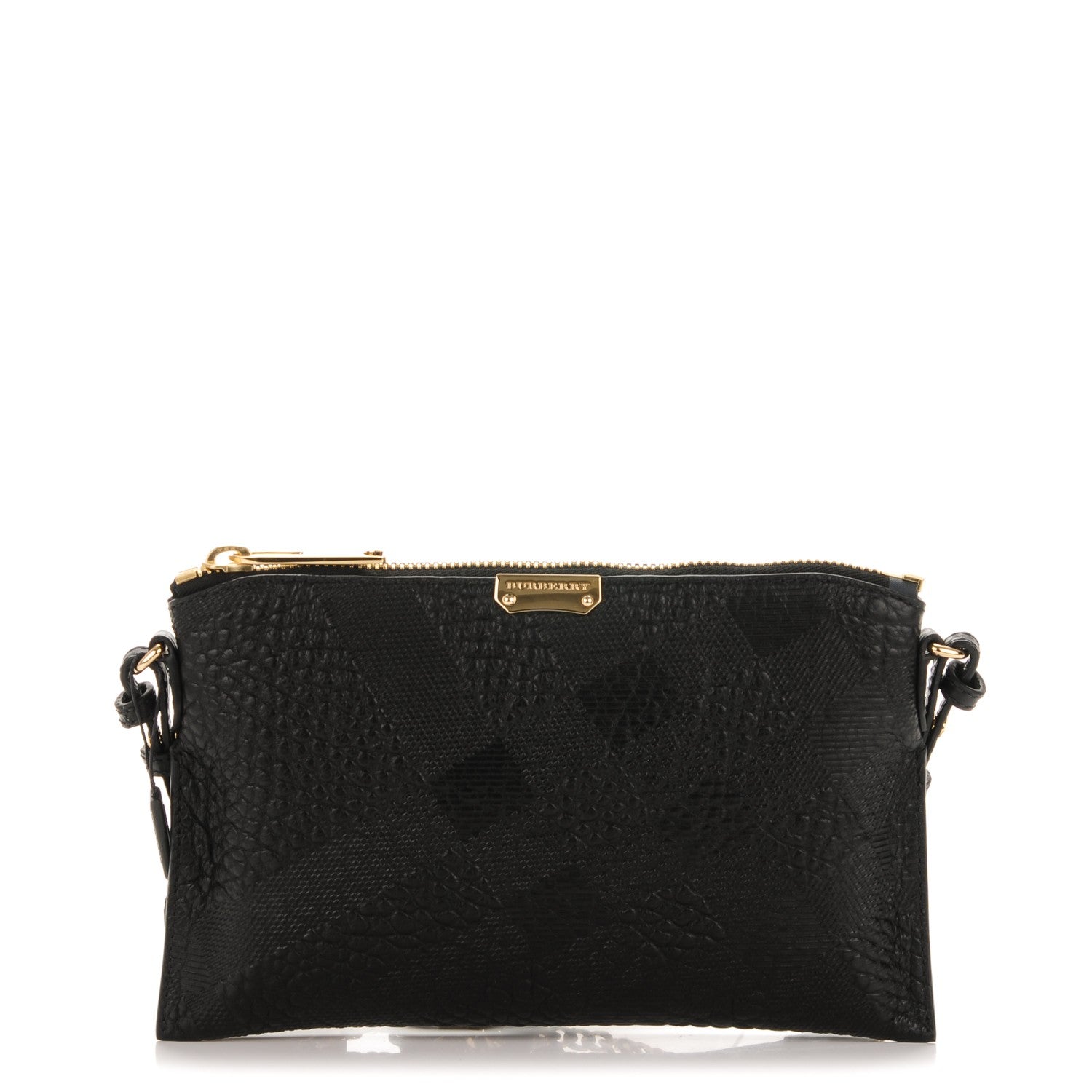 Burberry Signature Grain Calfskin Check Embossed Peyton Crossbody Clutch Bag Black 1 of 6