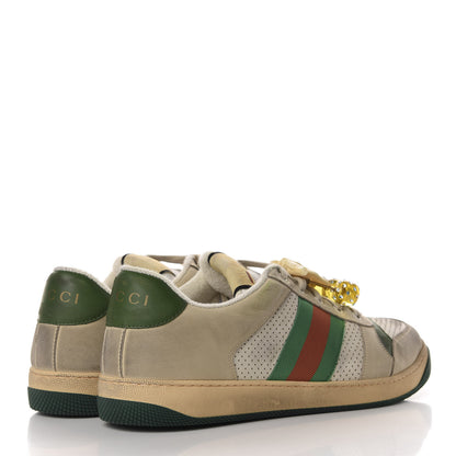 Gucci Nubuck Web Cherries Mens Screener Sneakers 13 Dusty Milk White Vintage Green 4 of 9