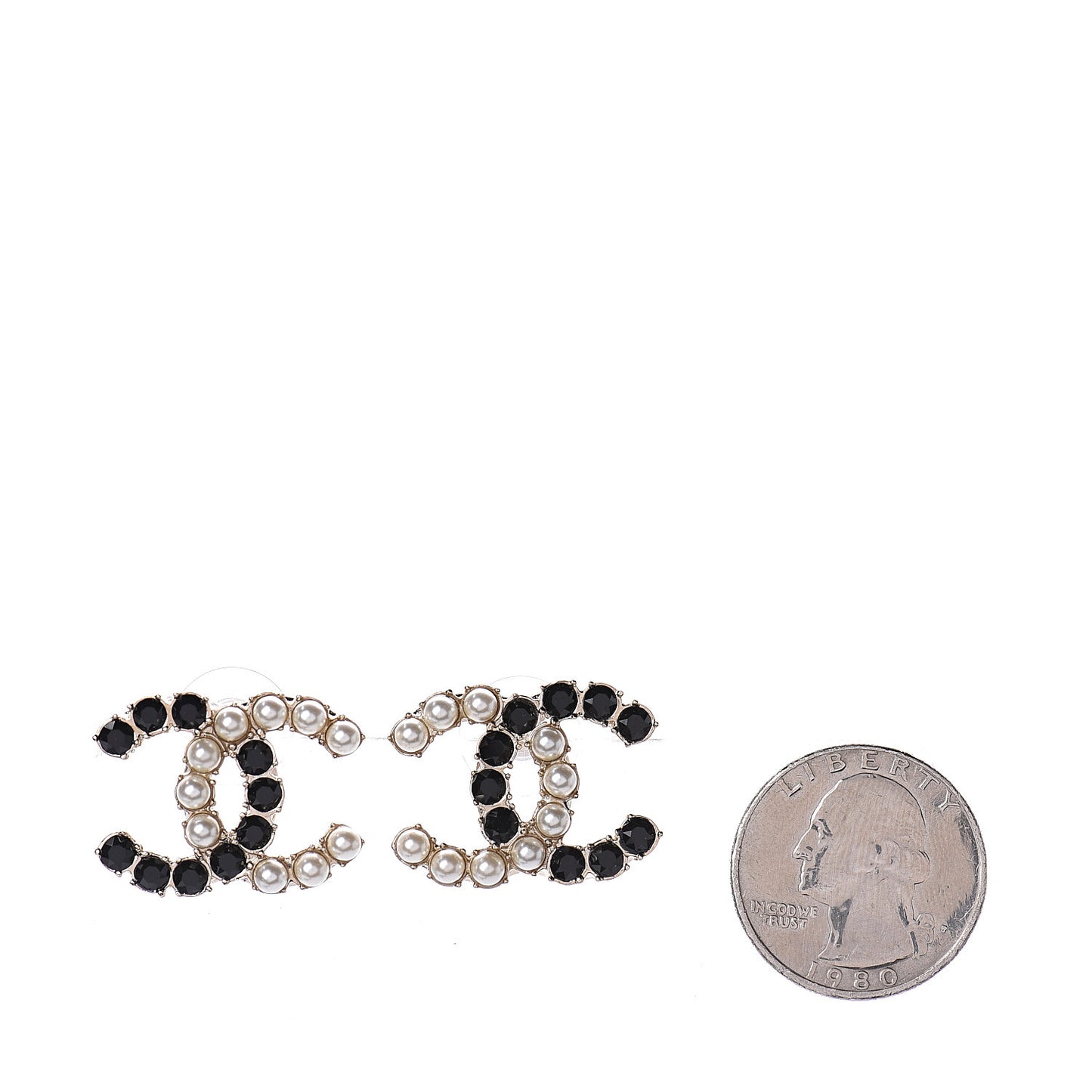 Resin Pearl CC Dazzling Domino Earrings Gold Black