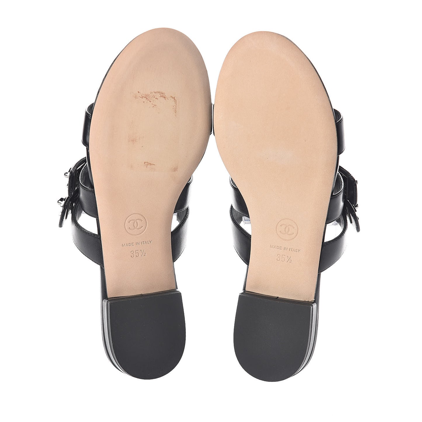 Calfskin CC Turnlock Mule Sandals 35.5 Black