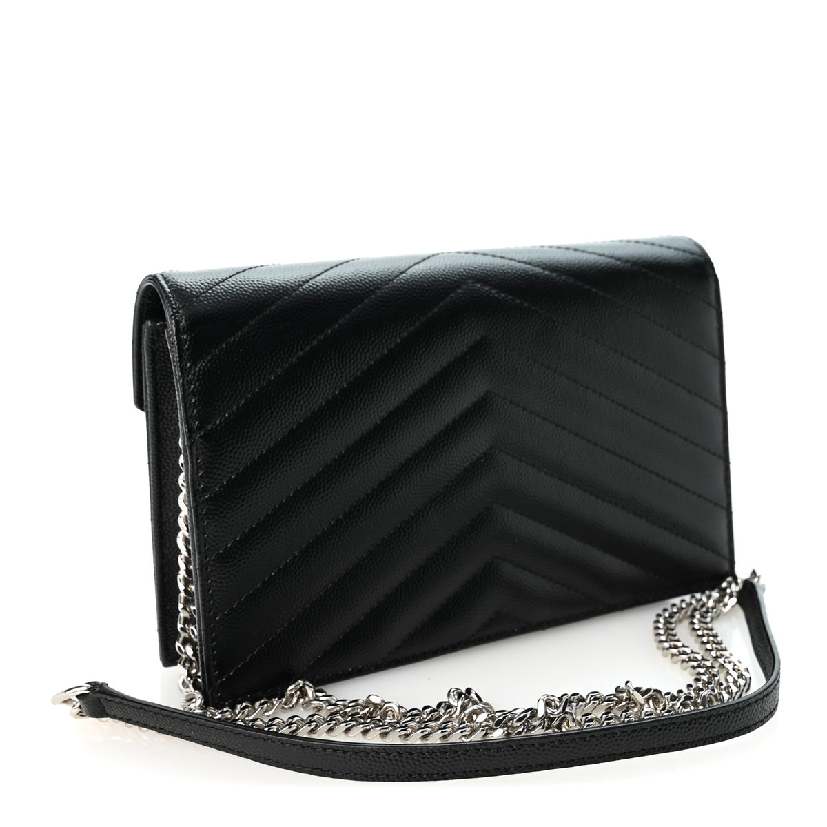Grain De Poudre Matelasse Chevron Monogram Envelope Chain Wallet Black