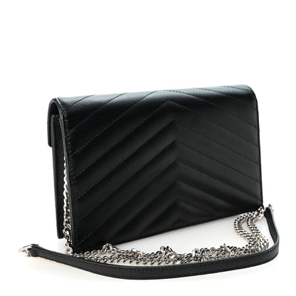 Saint Laurent Grain De Poudre Matelasse Chevron Monogram Envelope Chain Wallet Black 3 of 10
