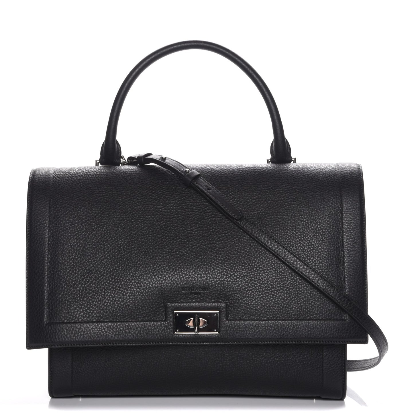 Grained Calfskin Medium Shark Lock Satchel Black