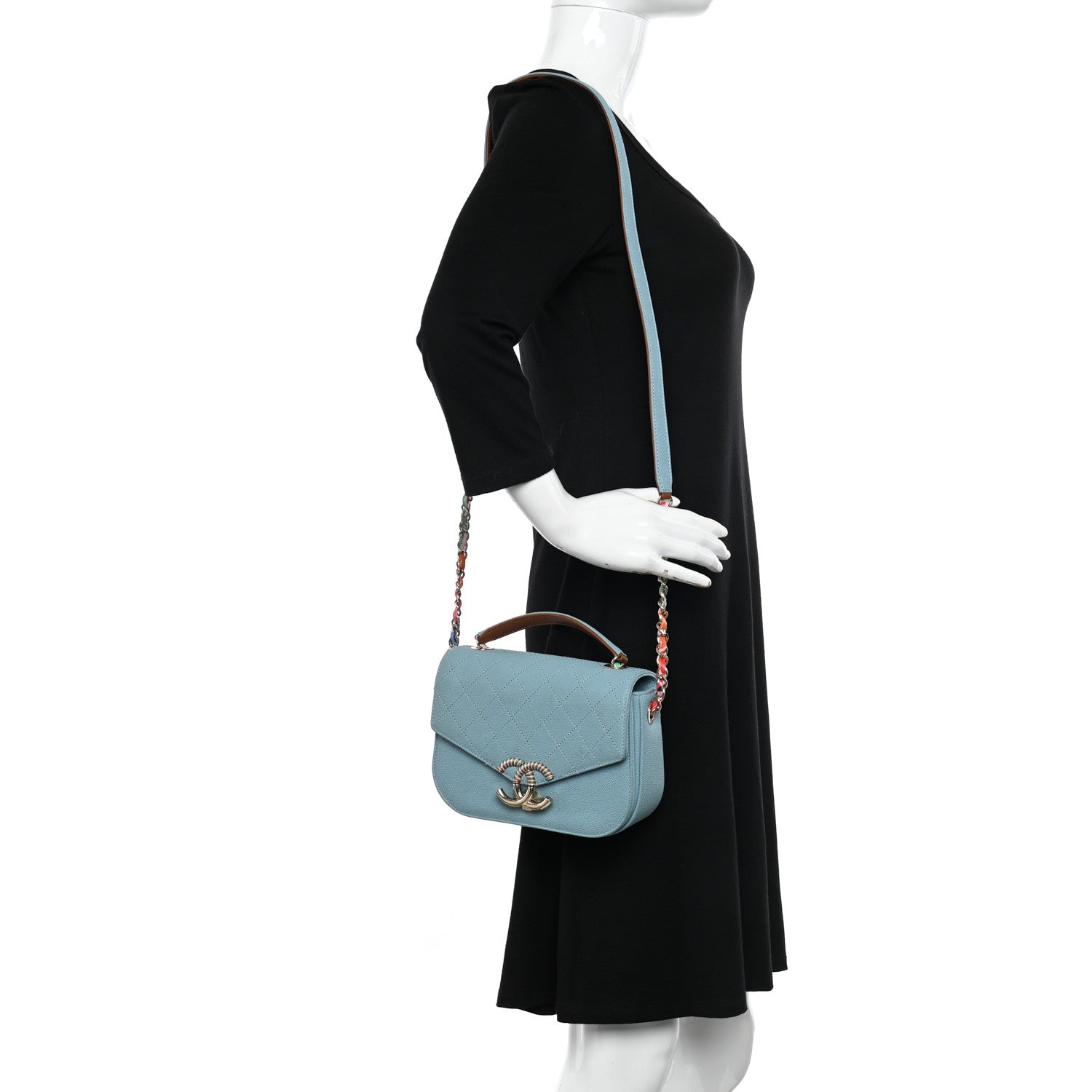 Chanel Grained Calfskin Quilted Small Cuba Top Handle Flap Blue 2 of 11