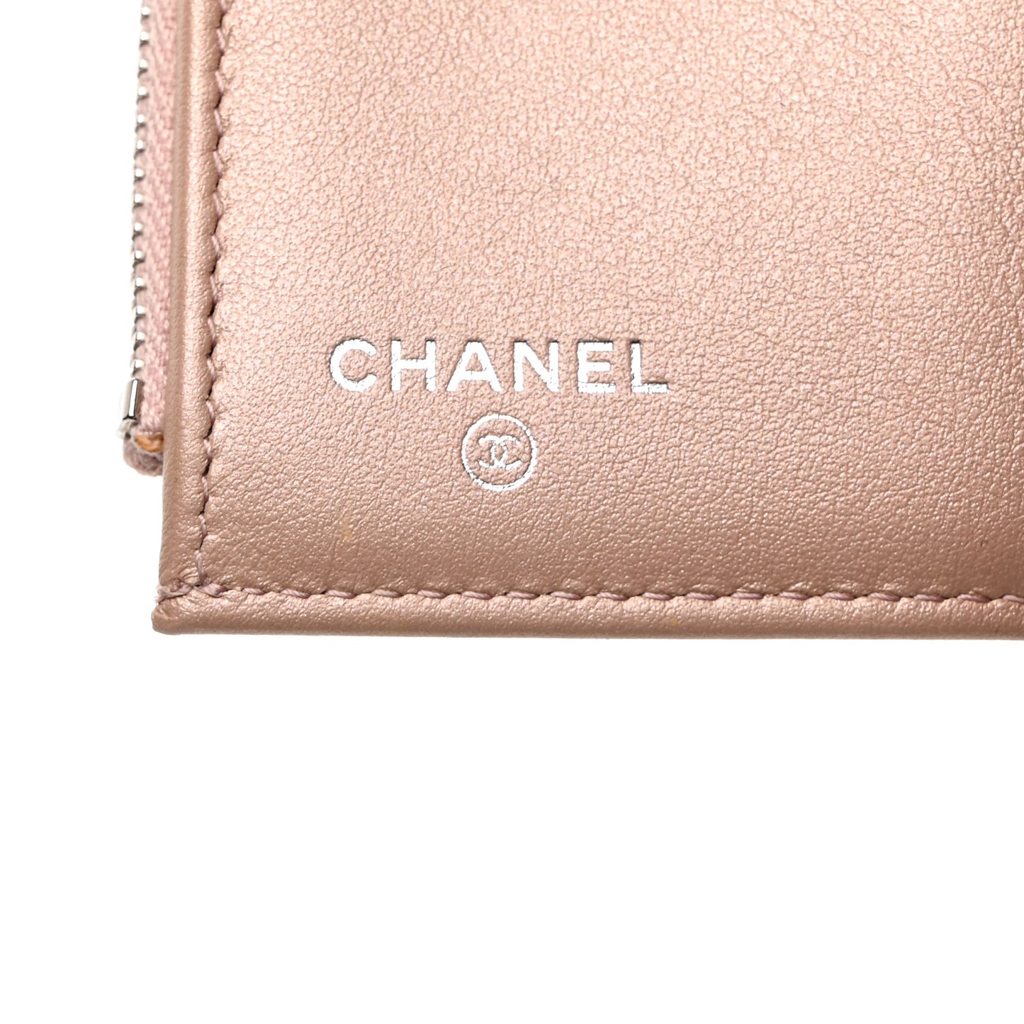 Goatskin Camellia Embossed Compact Wallet Pink