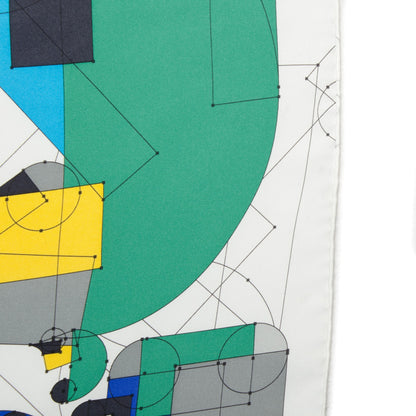 Hermes Silk Petit H Echec Au Roi Scarf 90 Blanc Jaune Vif Bleu 9 of 9