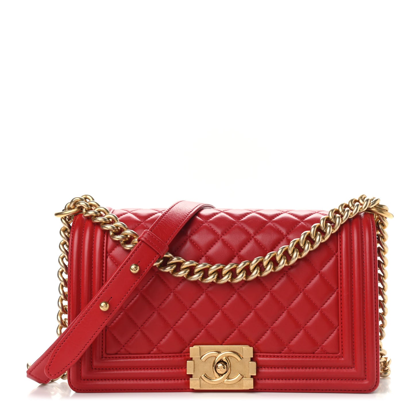 Calfskin Quilted Medium Boy Flap Red