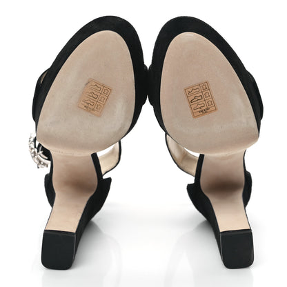 Jimmy Choo Suede Crystal Buckle Mionne 120 Sandals 38.5 Black 5 of 8