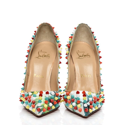 Christian Louboutin Crackled Calfskin Hawaiian Print Follies Spikes 120 Pumps 35 White Multi 2 of 7