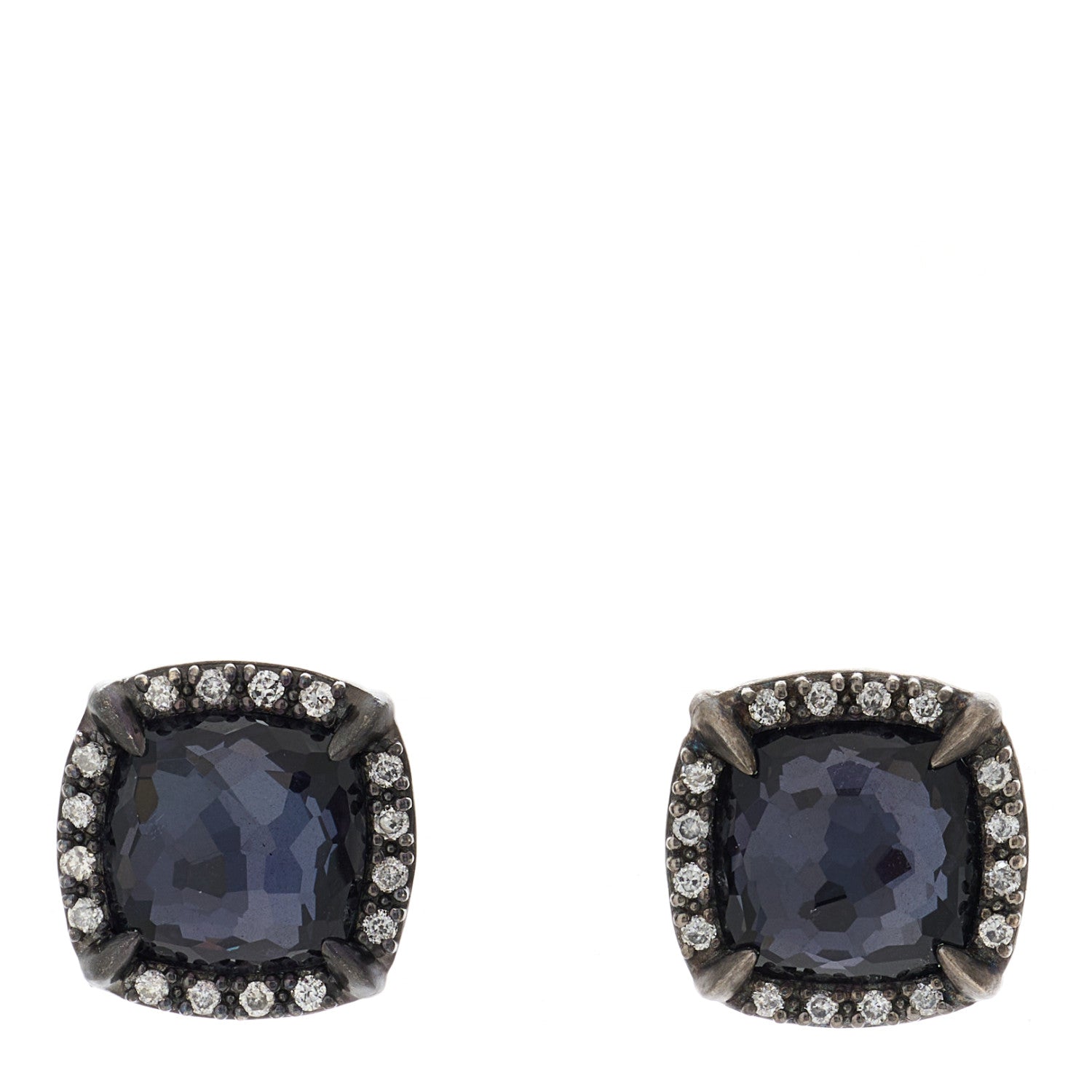 David Yurman Sterling Silver Diamond Black Orchid 9mm Chatelaine Bezel Earrings 1 of 4