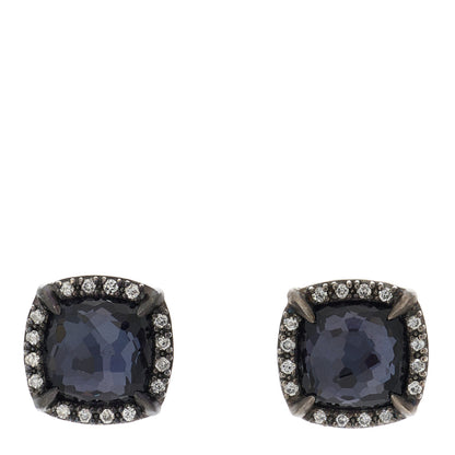 David Yurman Sterling Silver Diamond Black Orchid 9mm Chatelaine Bezel Earrings 1 of 4