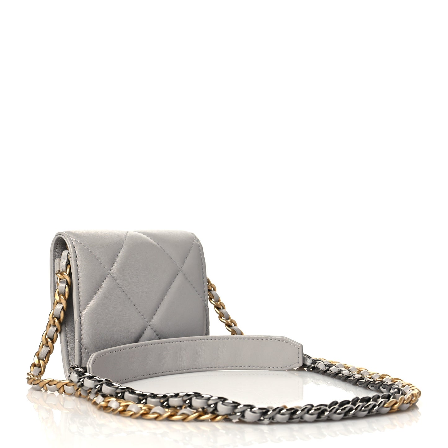 Lambskin Quilted Chanel 19 Flap Coin Purse With Chain Grey