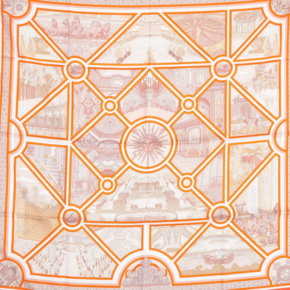Hermes Silk Flanerie A Versailles Scarf 90 Orange Vif Beige Rose Poudre 1 of 5