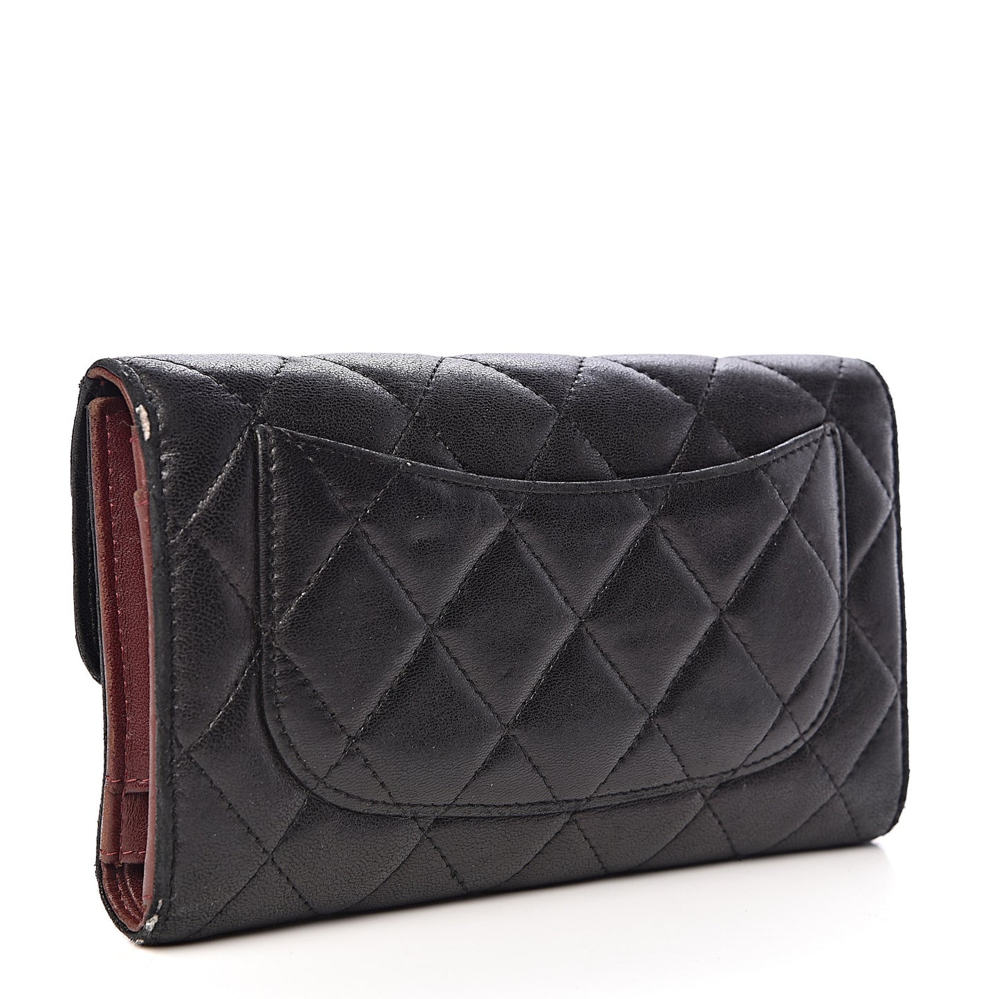 Lambskin Quilted Large Flap Wallet Black