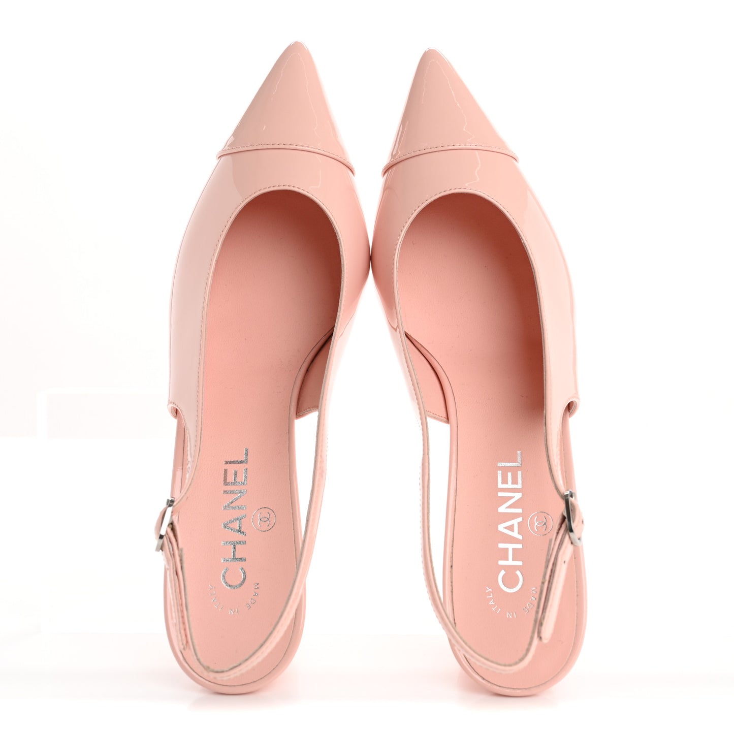 Patent Calfskin Cap Toe CC Slingback Pumps 39 Light Pink