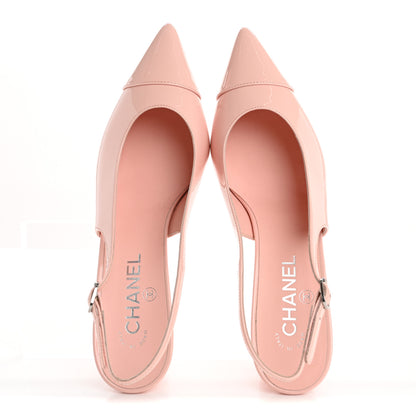 Chanel Patent Calfskin Cap Toe CC Slingback Pumps 39 Light Pink 2 of 10