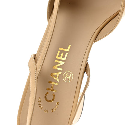 Chanel Goatskin Grosgrain Cap Toe CC Slingback Pumps 38.5 Beige Black 8 of 9