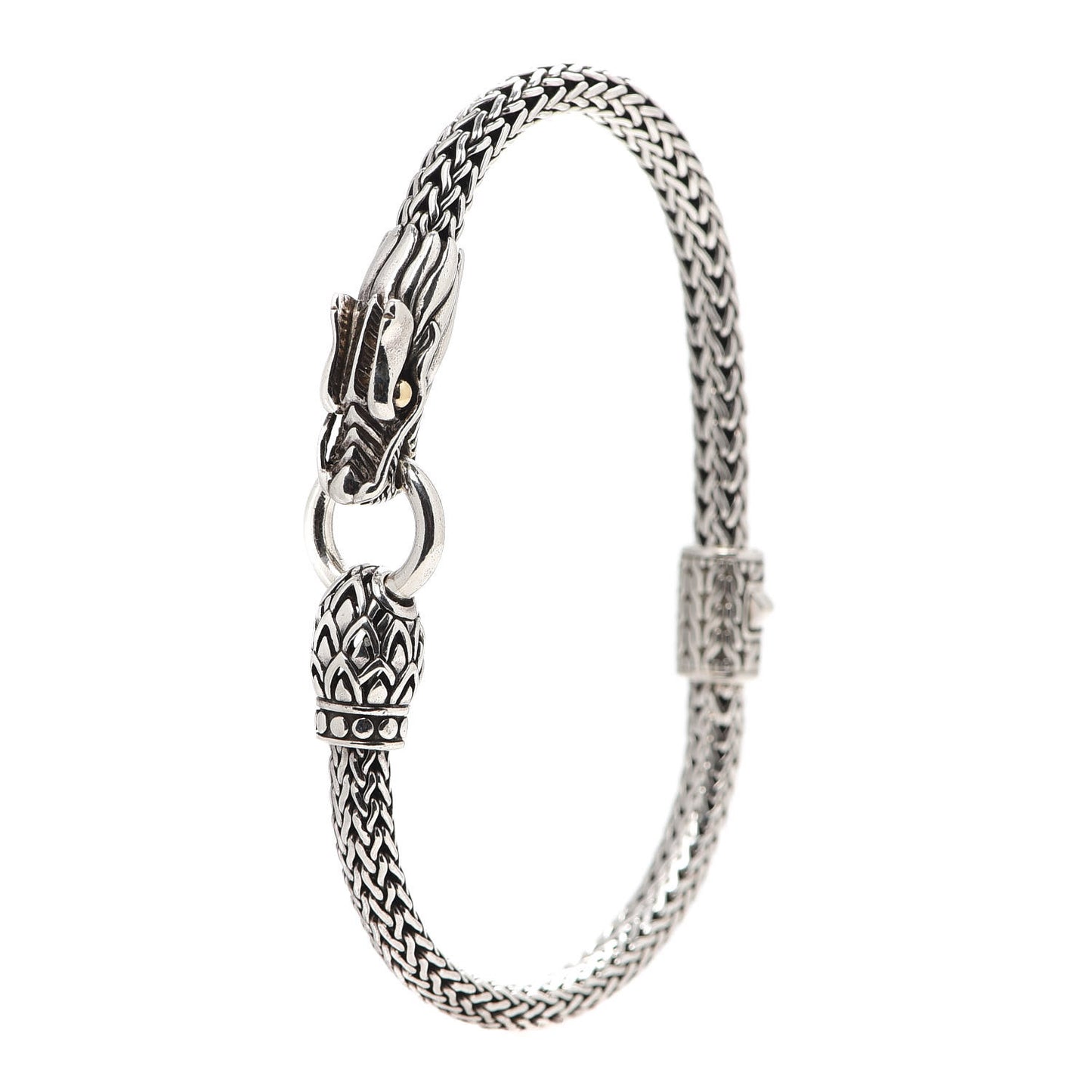 Sterling Silver 18K Yellow Gold 5mm Naga Dragon Station Bracelet