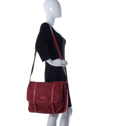 Gucci Nylon Monogram Double Buckle Flap Messenger Bag Vibrant Red 2 of 8