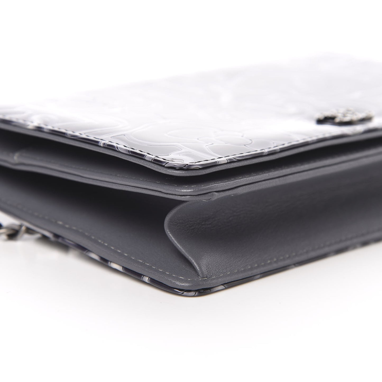Patent Camellia Embossed Wallet on Chain WOC Dark Blue