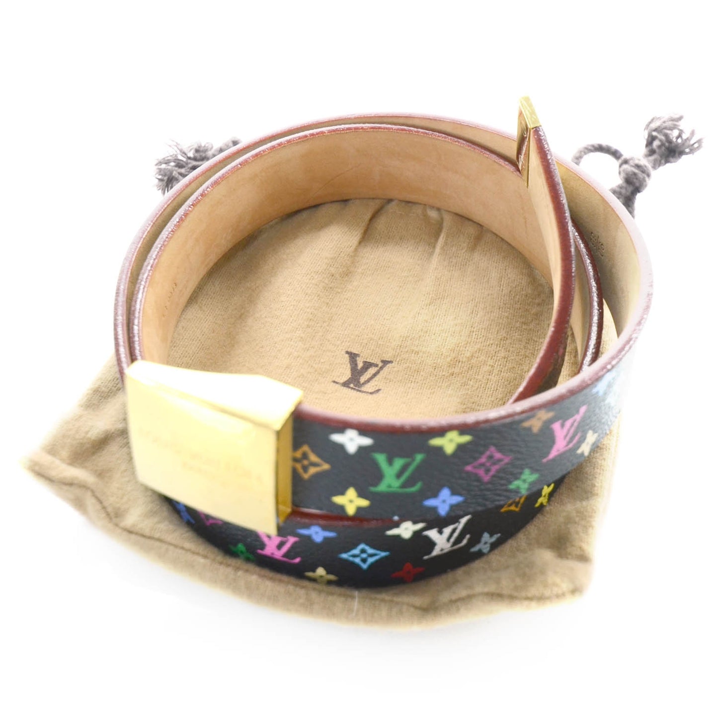 Monogram Multicolor Belt Black w Gold Buckle 90 36
