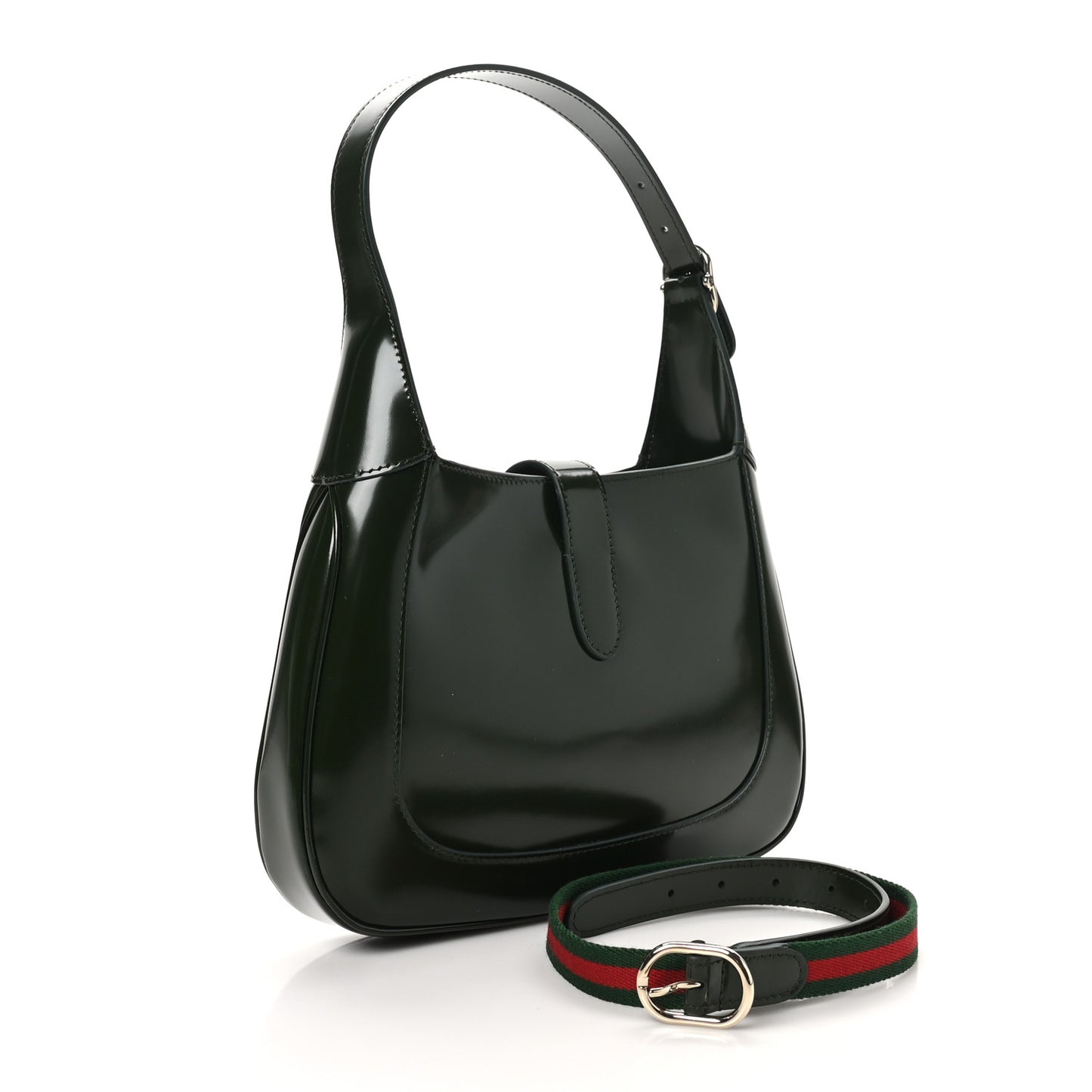 Glossed Calfskin Small Jackie Shoulder Bag Forest Green