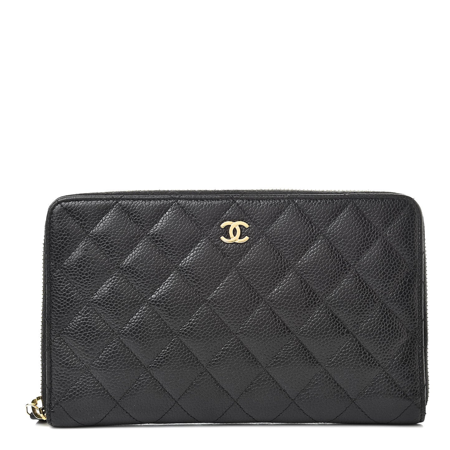 Caviar Quilted Large Zip Around Organizer Wallet Black