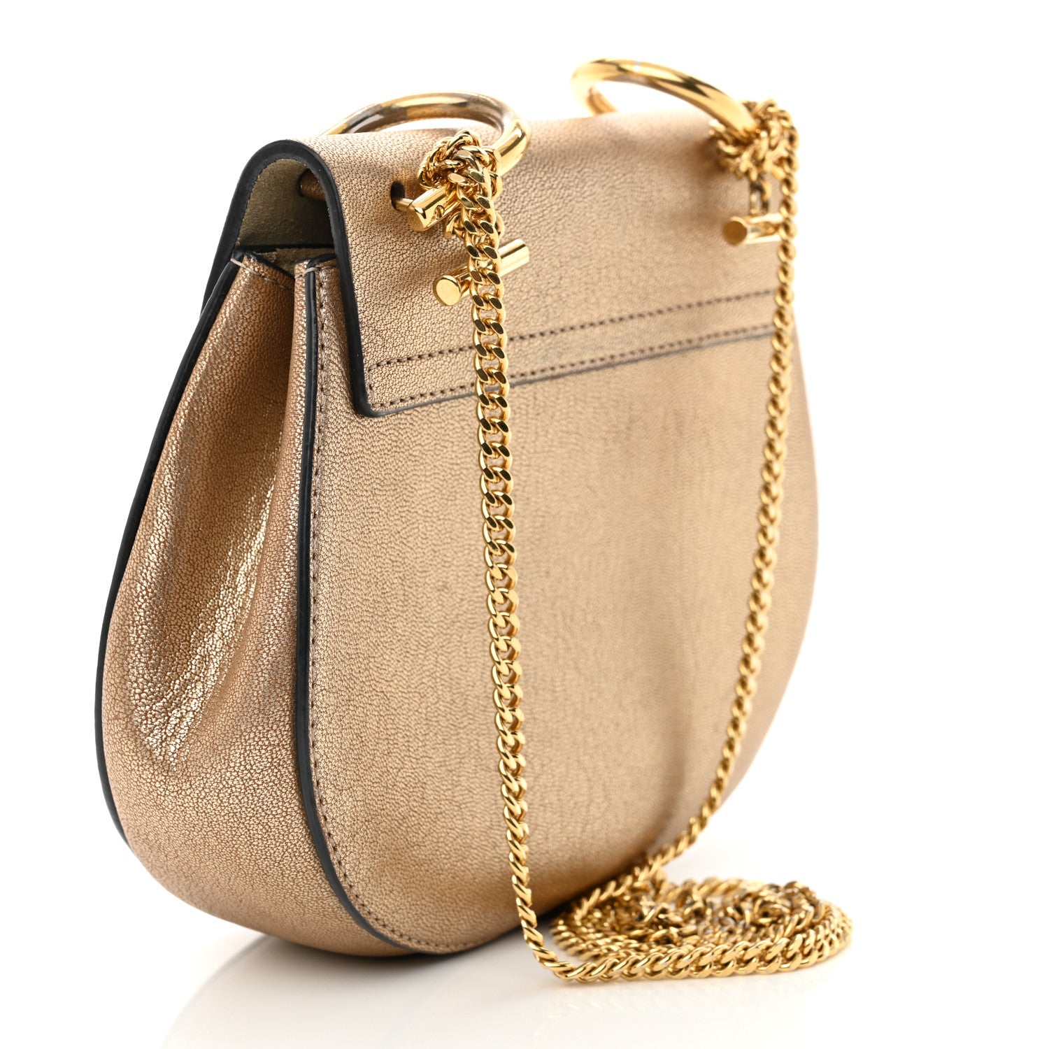 Chloe Metallic Goatskin Mini Drew Shoulder Bag Pale Gold 3 of 12
